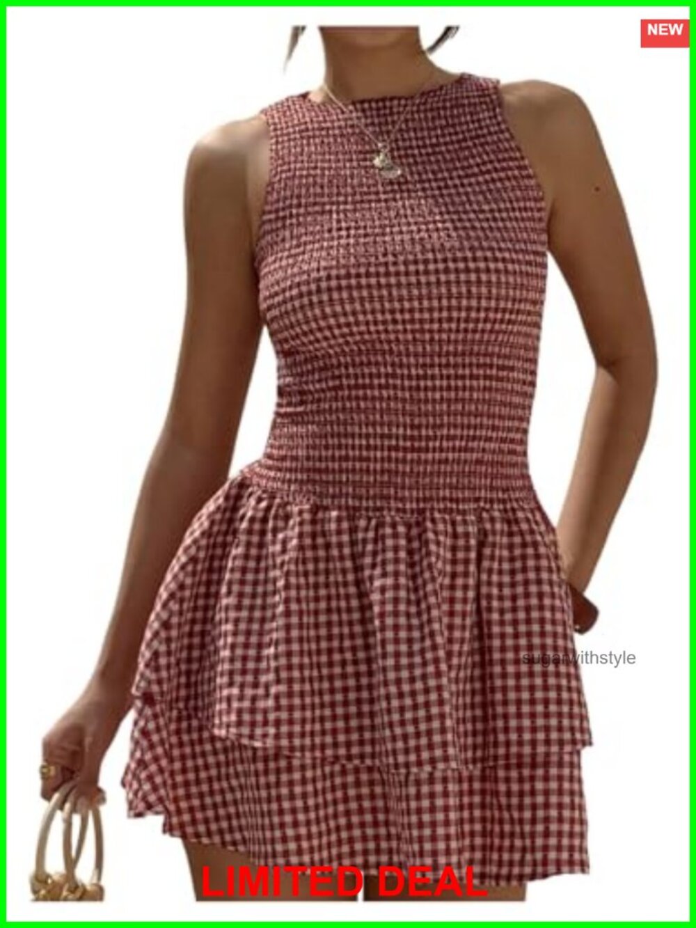 Gingham Mini Dress Smocked Babydoll Tiered Ruffle A-Line Sundress